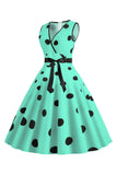 Lyseblå Polka Dots Vintage 1950'erne kjole