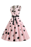 Lyseblå Polka Dots Vintage 1950'erne kjole