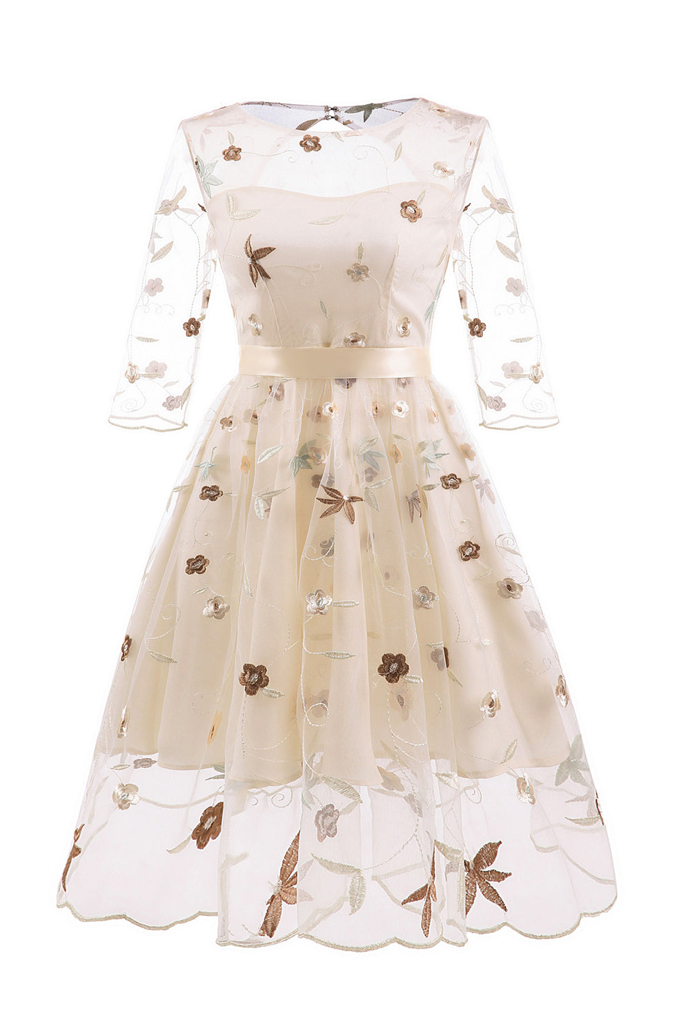 En linje firkantet hals pink 1950'er kjole med halve ærmer