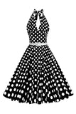Hepburn stil halter hals polka prikker rød 1950'erne kjole