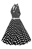 Hepburn stil halter hals polka prikker rød 1950'erne kjole