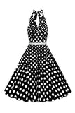 Hepburn stil halter hals polka prikker rød 1950'erne kjole