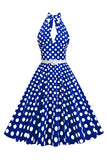 Hepburn stil halter hals polka prikker rød 1950'erne kjole