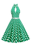 Hepburn stil halter hals polka prikker rød 1950'erne kjole