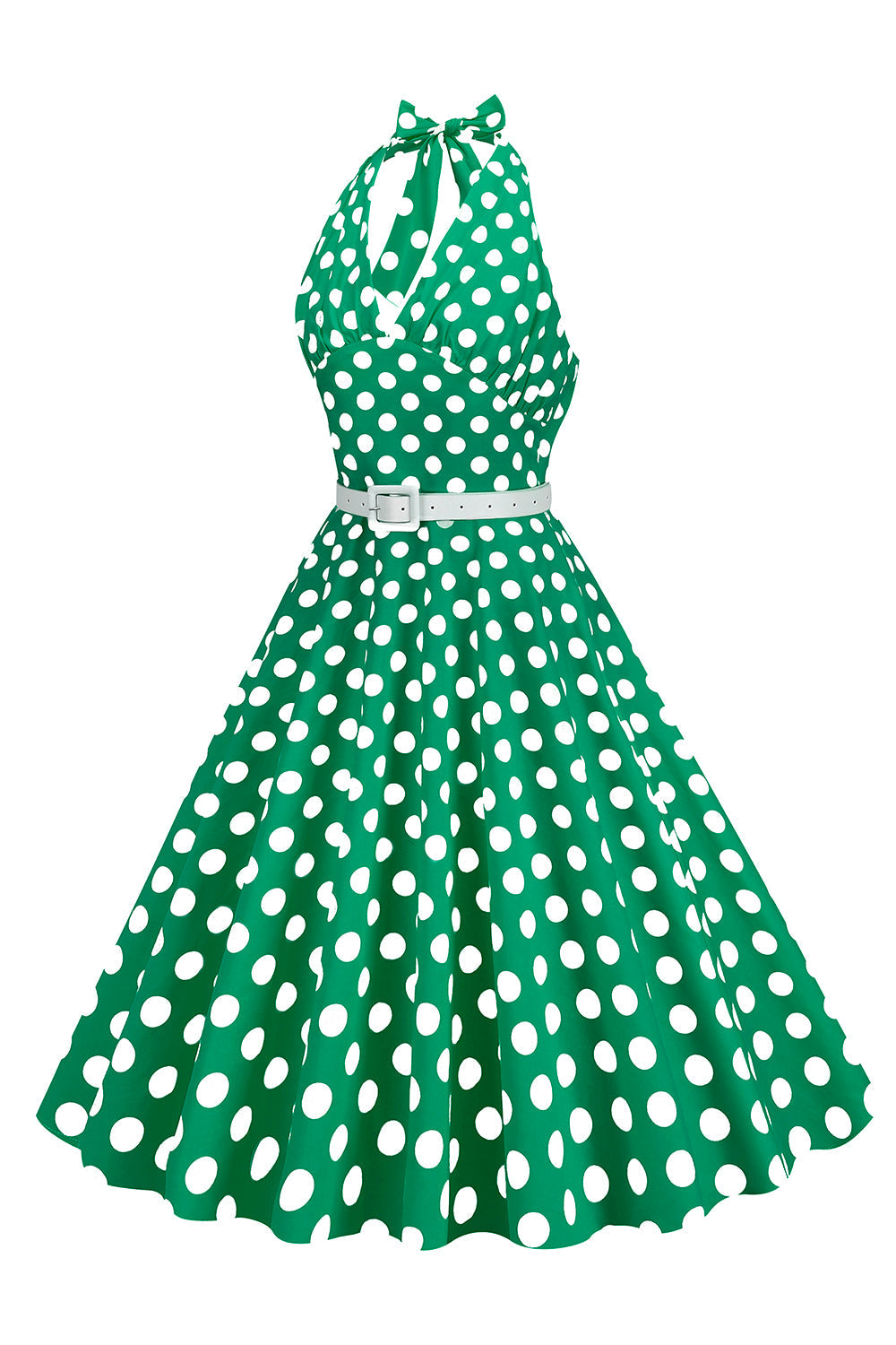 Hepburn stil halter hals polka prikker rød 1950'erne kjole