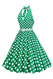 Hepburn stil halter hals polka prikker rød 1950'erne kjole