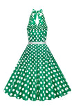 Hepburn stil halter hals polka prikker rød 1950'erne kjole