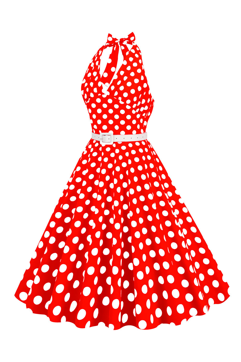Hepburn stil halter hals polka prikker rød 1950'erne kjole