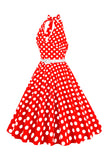 Hepburn stil halter hals polka prikker rød 1950'erne kjole