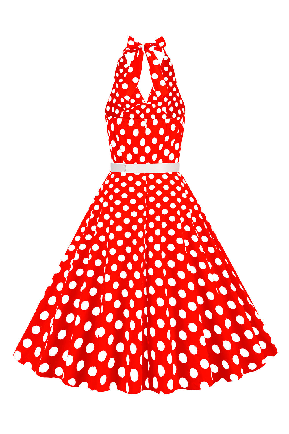 Hepburn stil halter hals polka prikker rød 1950'erne kjole