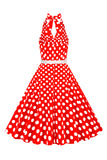 Hepburn stil halter hals polka prikker rød 1950'erne kjole