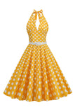 Hepburn stil halter hals polka prikker rød 1950'erne kjole