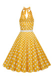 Hepburn stil halter hals polka prikker rød 1950'erne kjole
