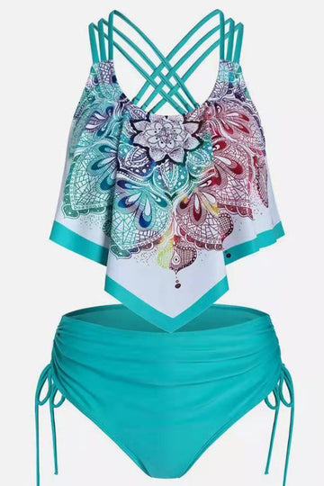 Todelt grøn trykt tankini badedragter