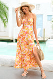 Orange trykt halter sommer afslappet kjole med slids
