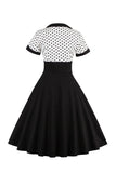 Sort Polka Dots Swing 1950'er kjole med korte ærmer