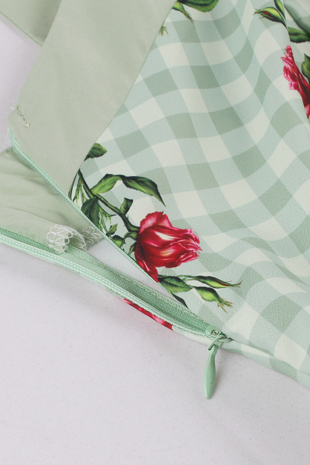 Green Plaid Swing 1950'erne kjole med blomsterprint