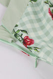 Green Plaid Swing 1950'erne kjole med blomsterprint