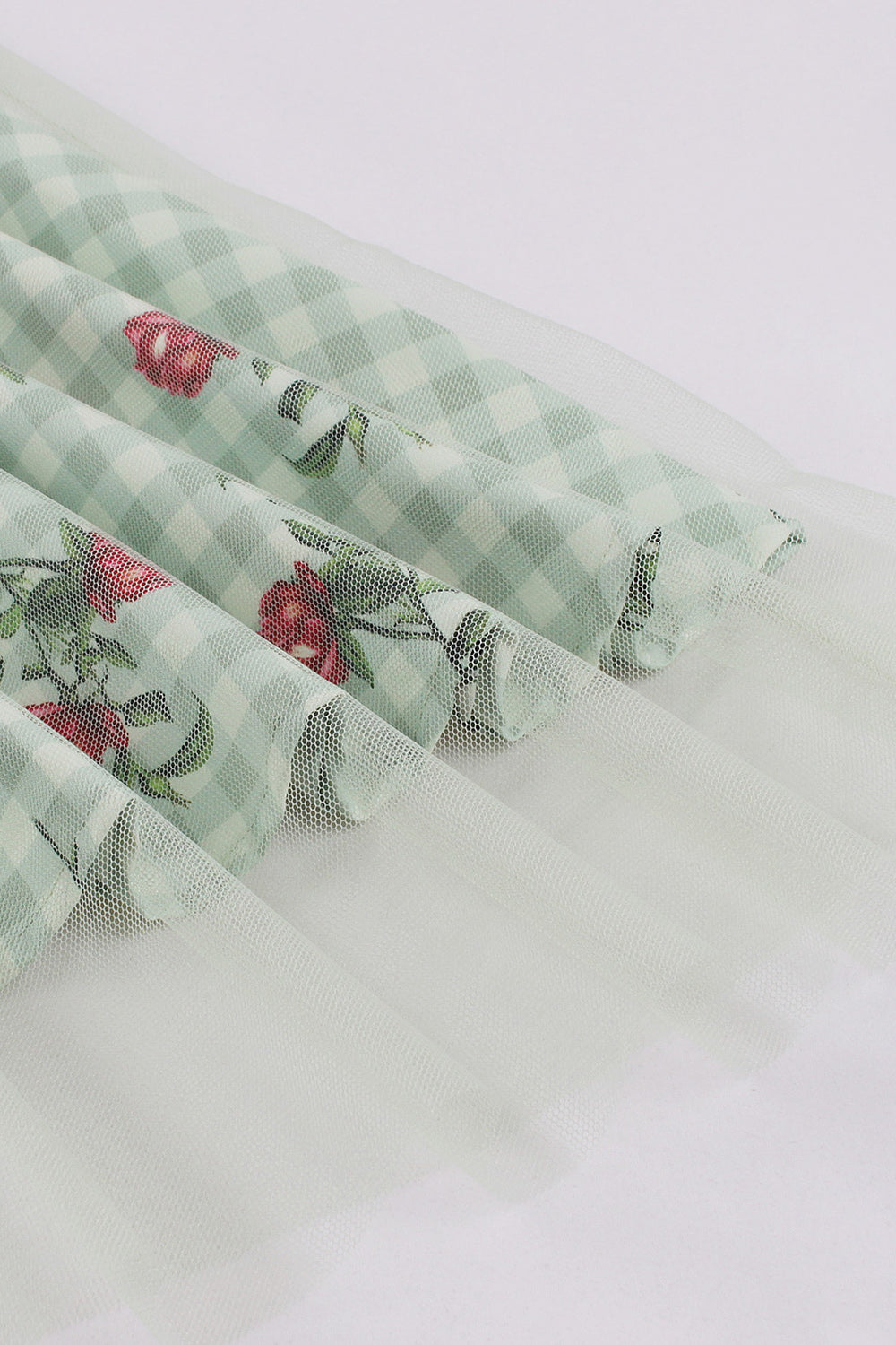 Green Plaid Swing 1950'erne kjole med blomsterprint