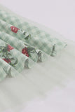 Green Plaid Swing 1950'erne kjole med blomsterprint
