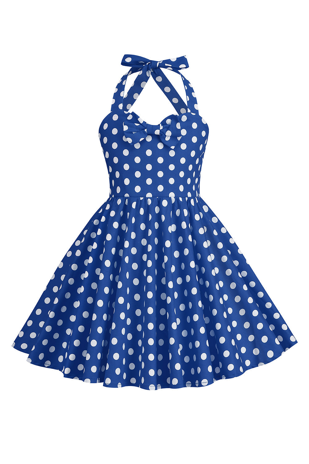 Halter Red Vintage Polka Dot 50'er pigekjole med sløjfe