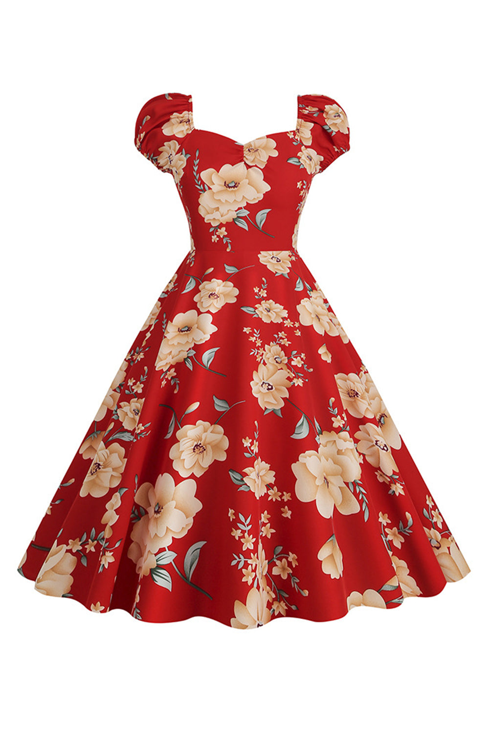 Sort blomsterprint Swing Retro Kjole med korte ærmer