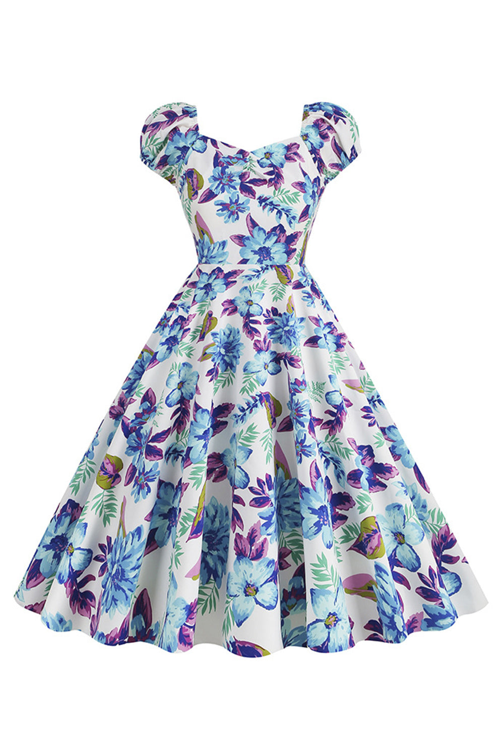 Sort blomsterprint Swing Retro Kjole med korte ærmer