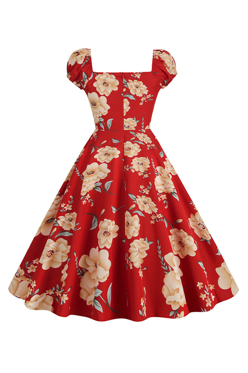 Sort blomsterprint Swing Retro Kjole med korte ærmer