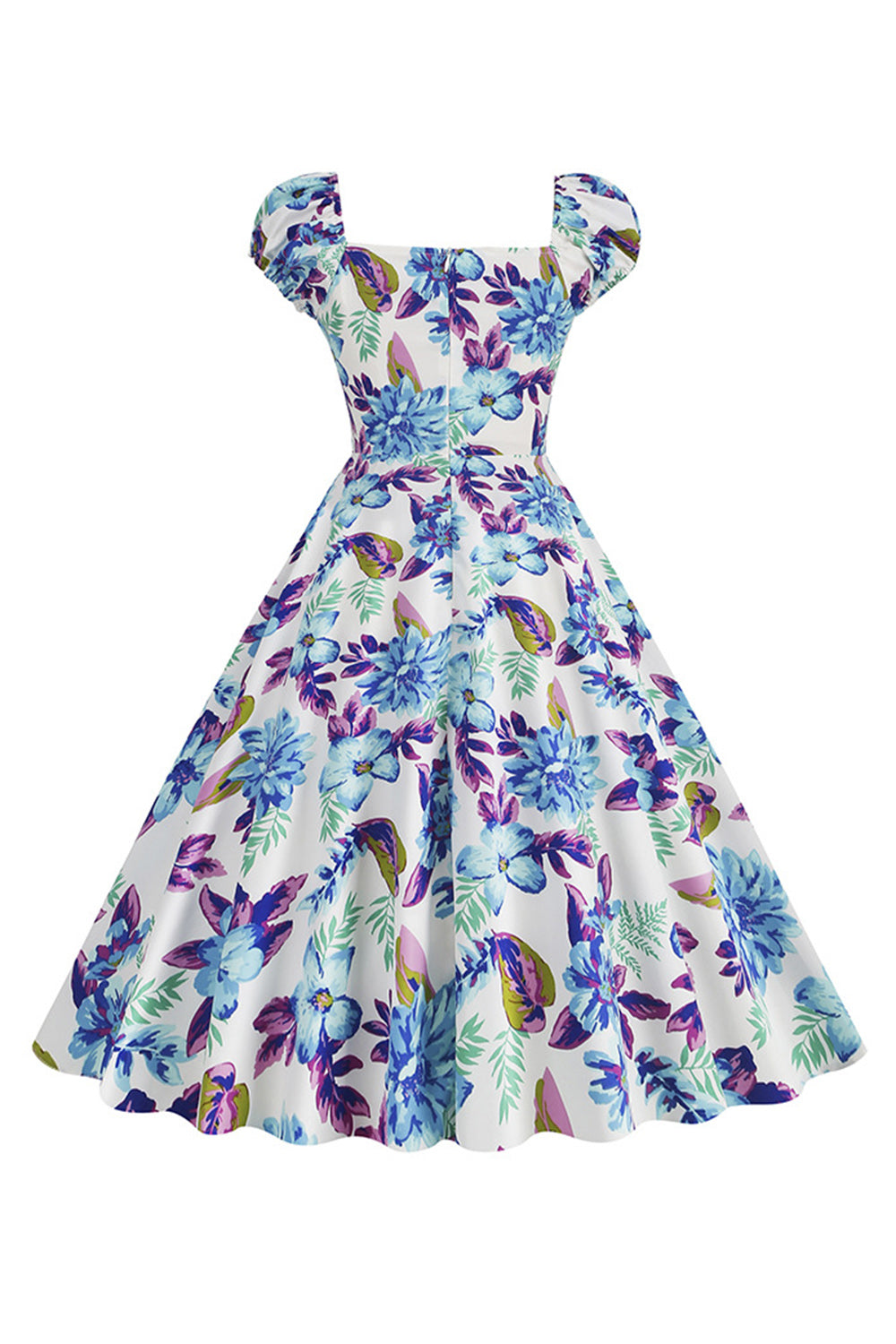 Sort blomsterprint Swing Retro Kjole med korte ærmer