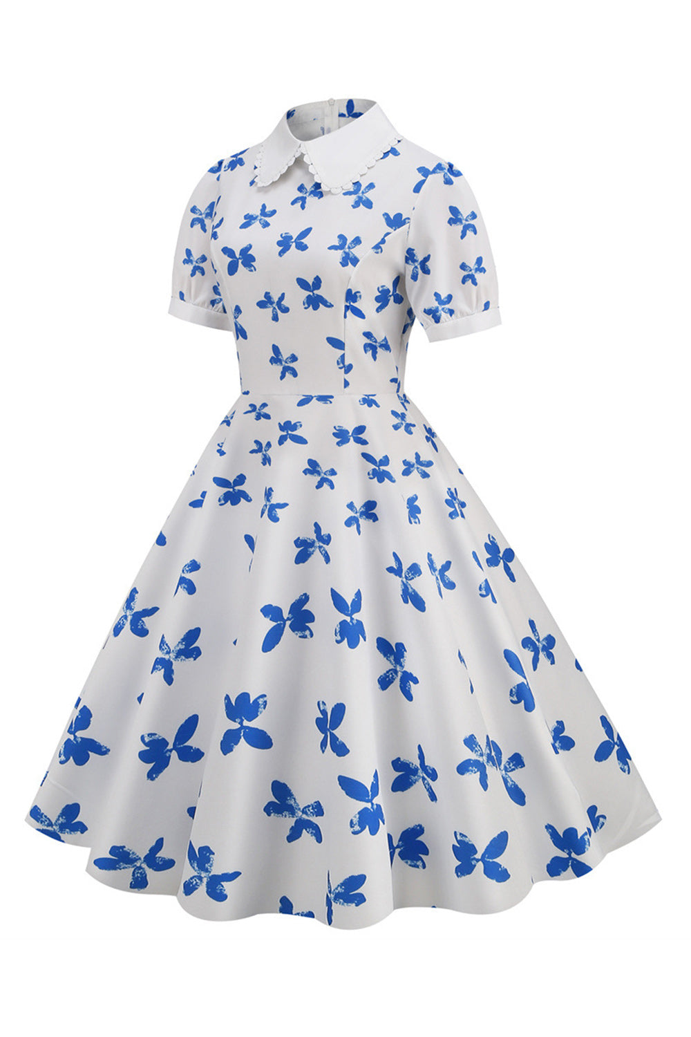 Hvidt print korte ærmer Vinrage kjole