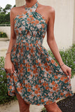 Halter hals grøn blomst print sommerkjole