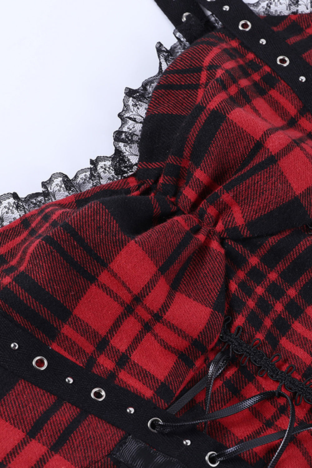 Spaghetti stropper Plaid rød vintage kjole med blonder