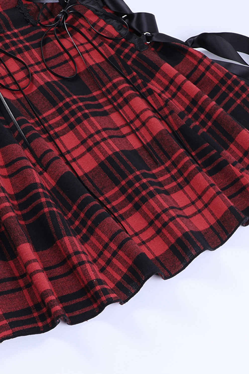 Spaghetti stropper Plaid rød vintage kjole med blonder