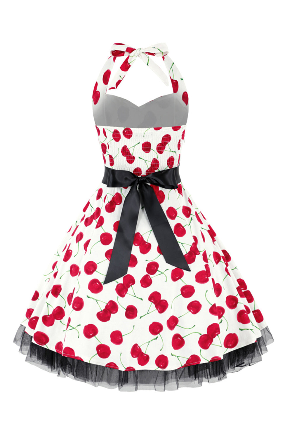 Hepburn stil halter tyl sort trykt 1950'erne kjole