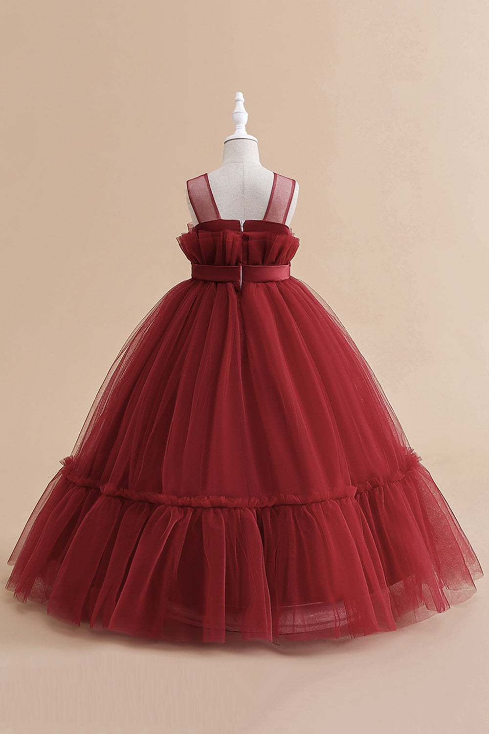 Hvid Straplee tyl A Line Flower Girl Kjole med sløjfe