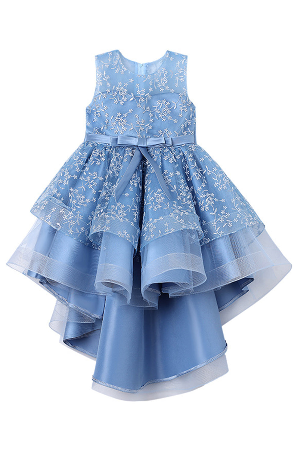 Hvid høj-lav blomsterpigekjole med sløjfe