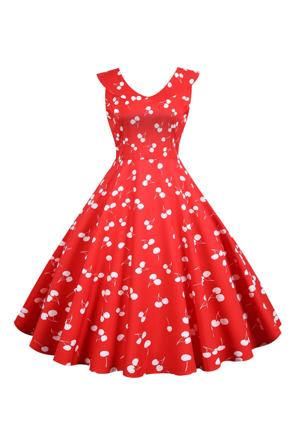 Trykt ærmeløs gul vintage kjole