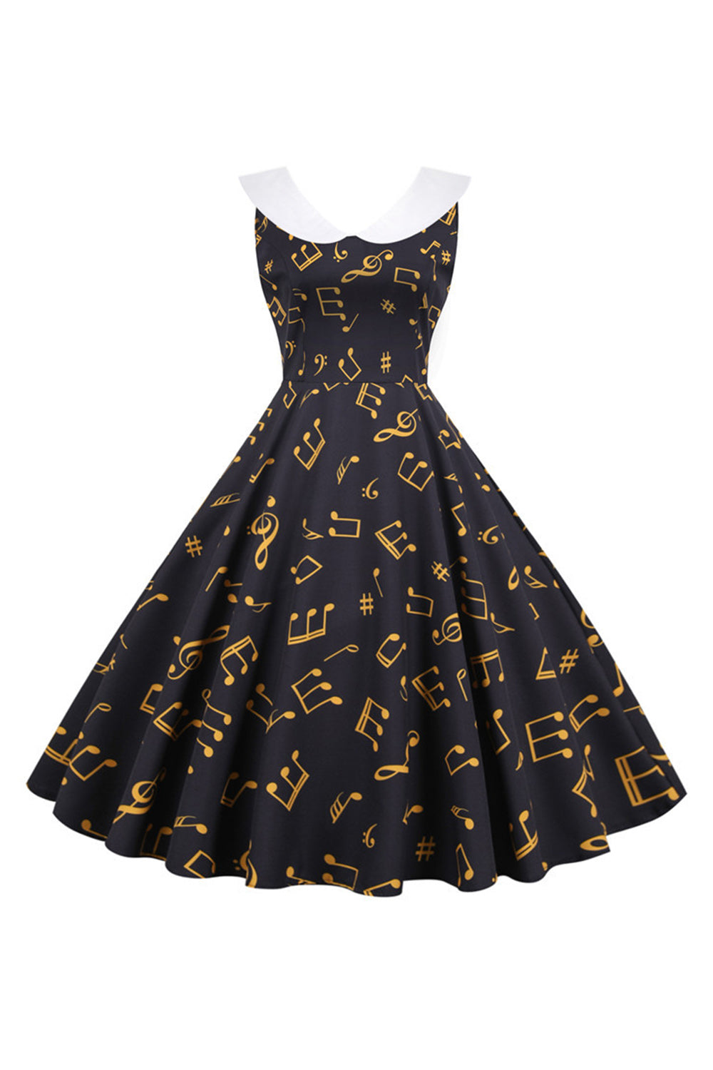 Trykt ærmeløs gul vintage kjole