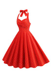 Halter Red Polka Dots 1950'erne kjole