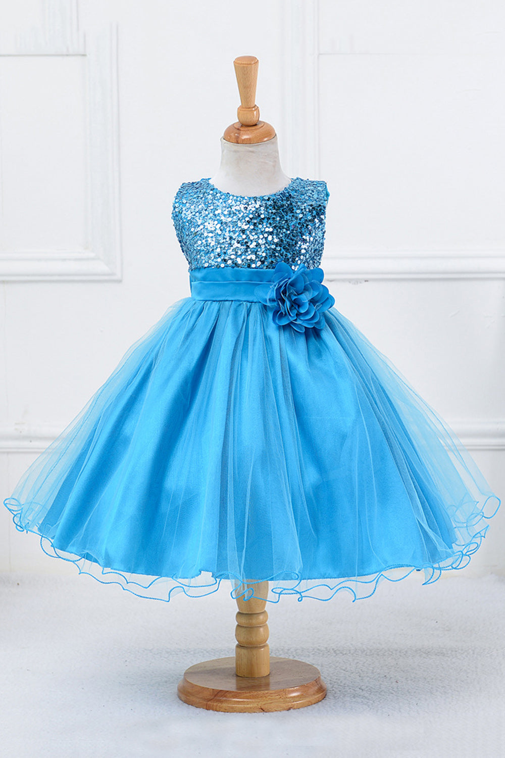 Pailletter ærmeløse hvide pigekjoler med bowknot