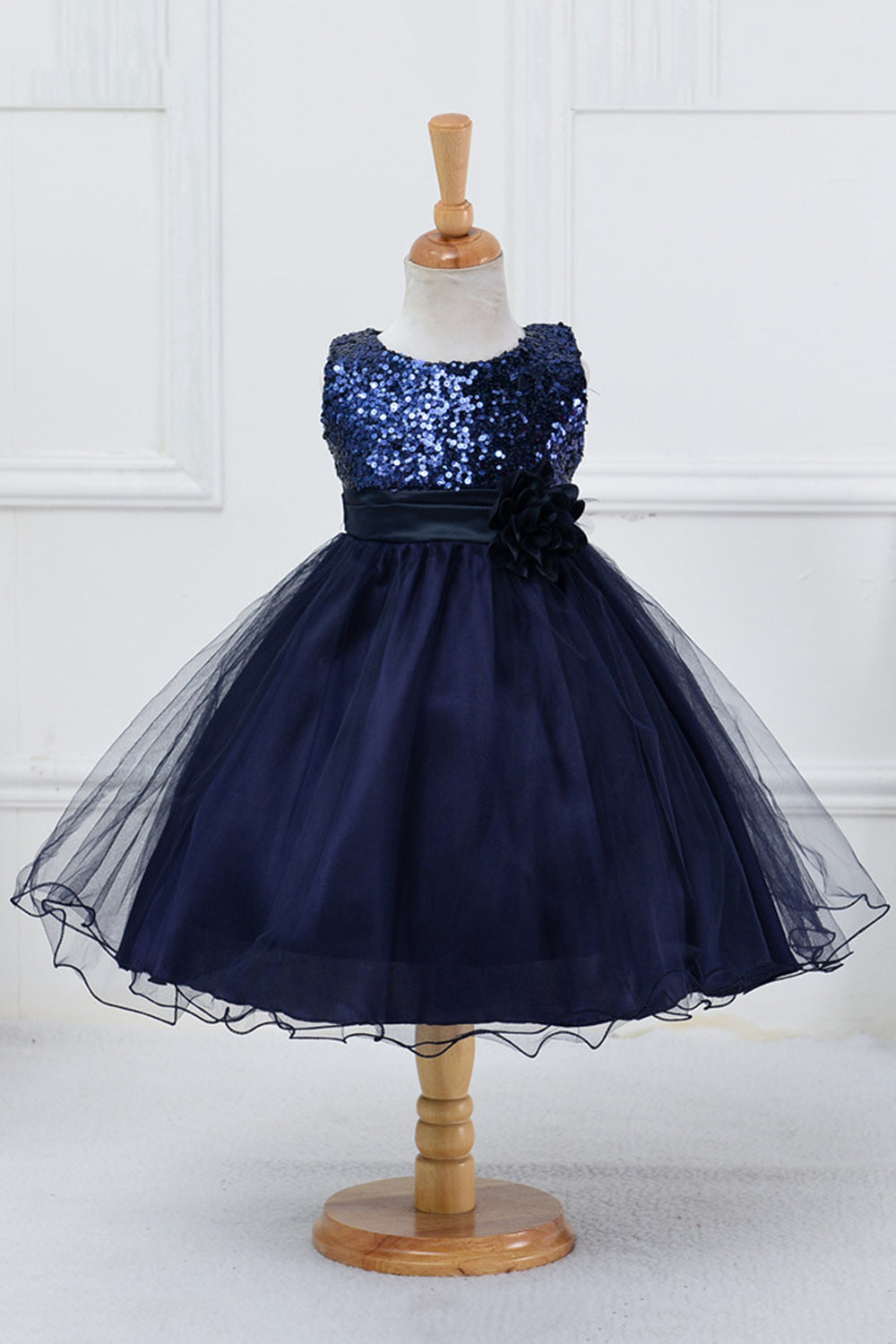 Pailletter ærmeløse hvide pigekjoler med bowknot