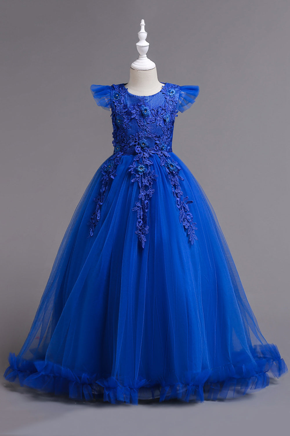 Tyl Bådhals Gule Piger Kjoler med applikationer