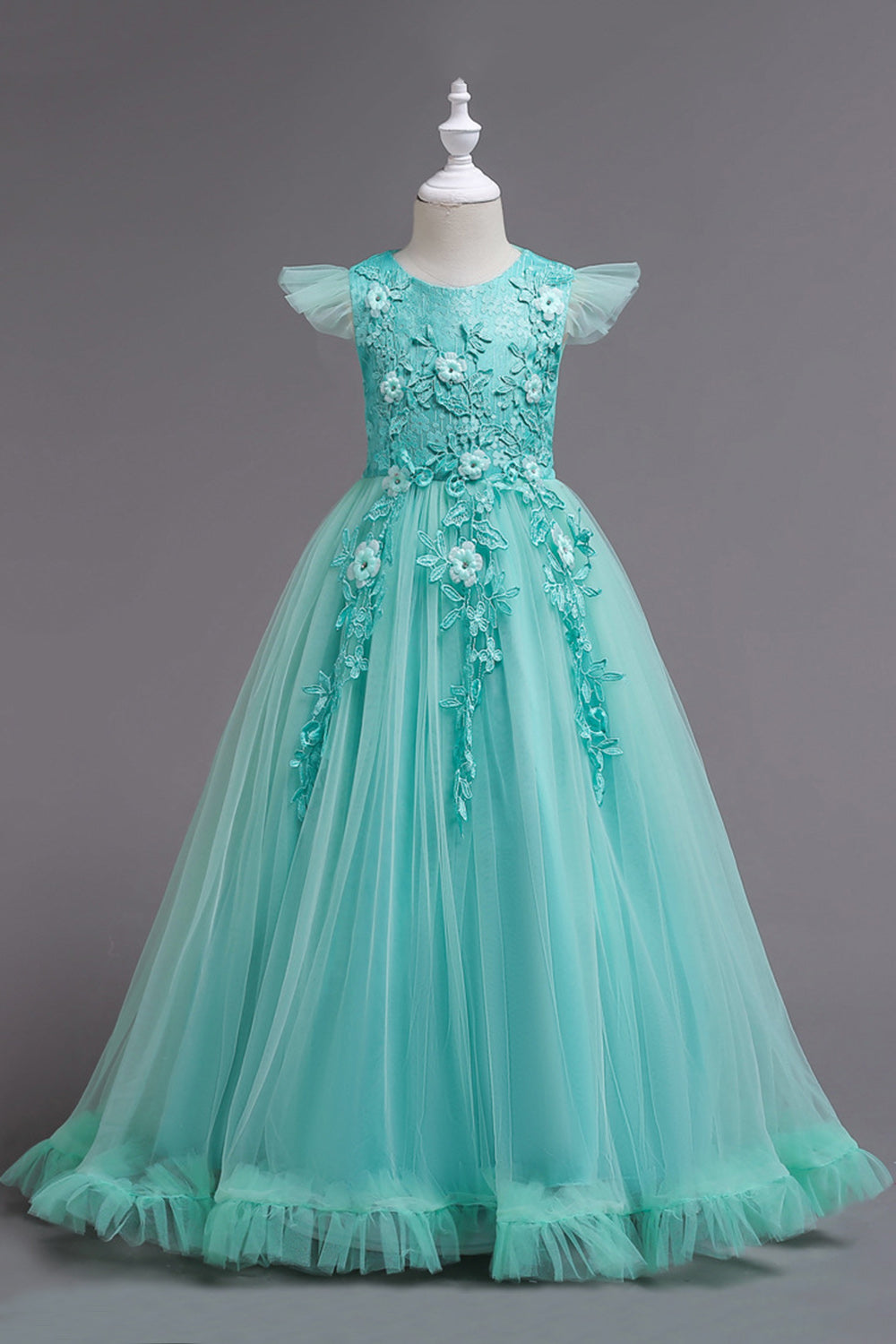 Tyl Bådhals Gule Piger Kjoler med applikationer