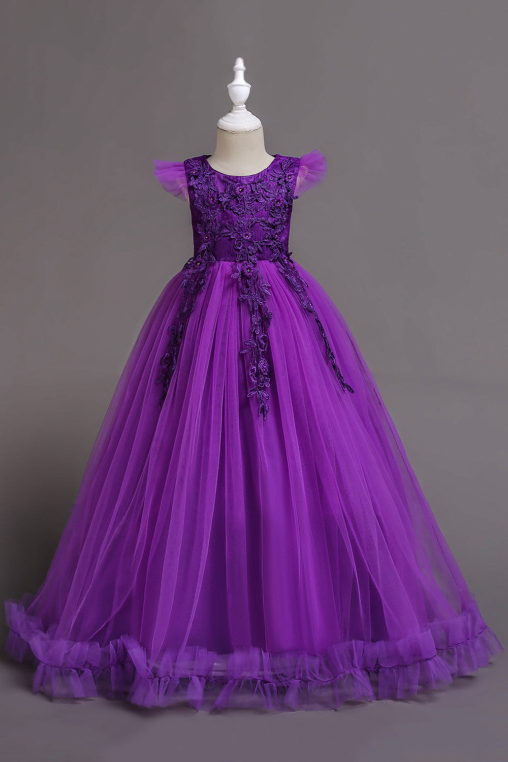 Tyl Bådhals Gule Piger Kjoler med applikationer