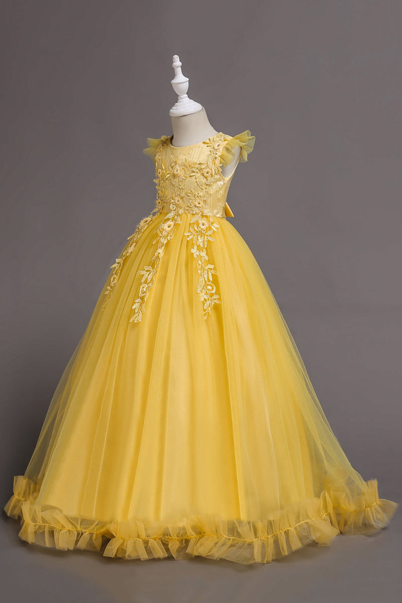 ZAPAKA gule kjoler med applikationer bådhals piger festkjoler med bowknot – ZAPAKA DA