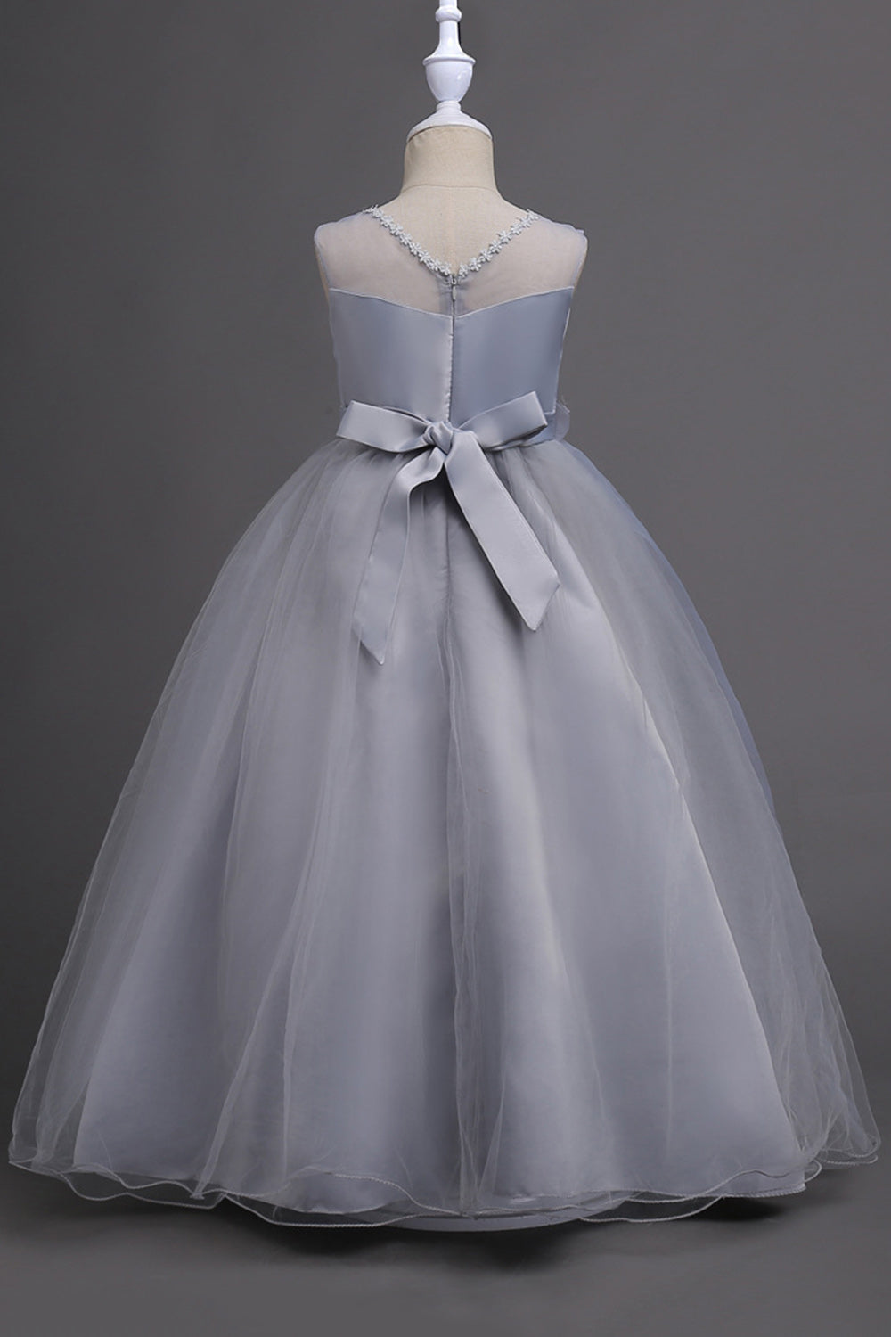 Tyl A-Line rundhals grøn pigekjoler med applikationer