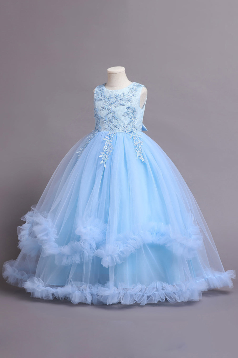 Tulle Beaded Blue Girls Kjoler med applikationer