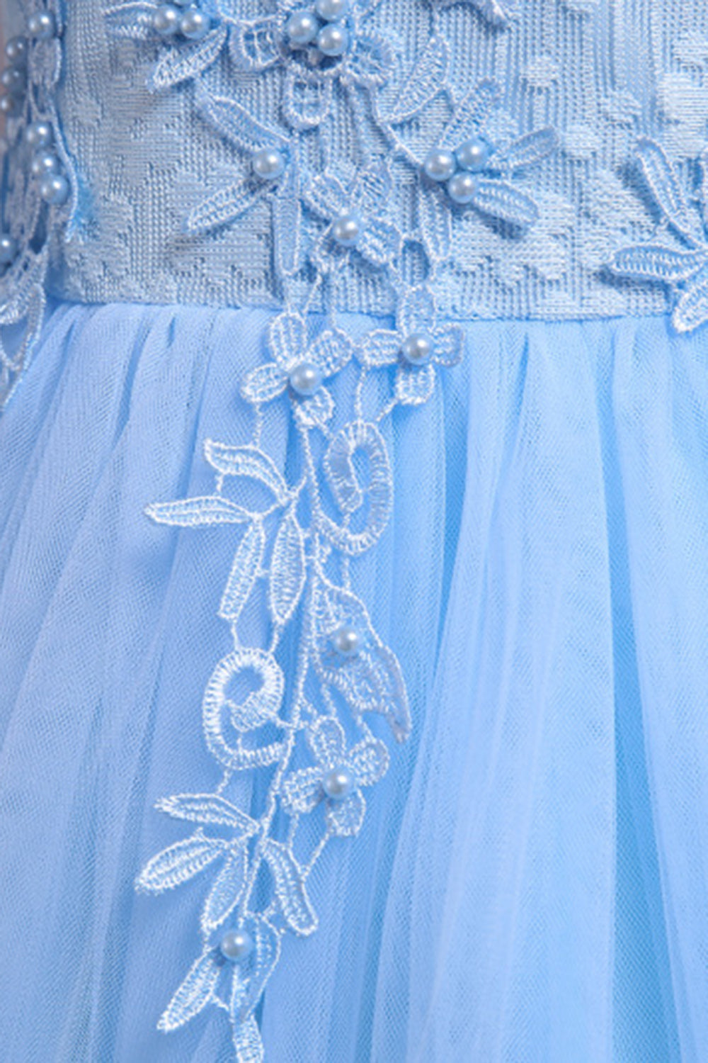 Tulle Beaded Blue Girls Kjoler med applikationer