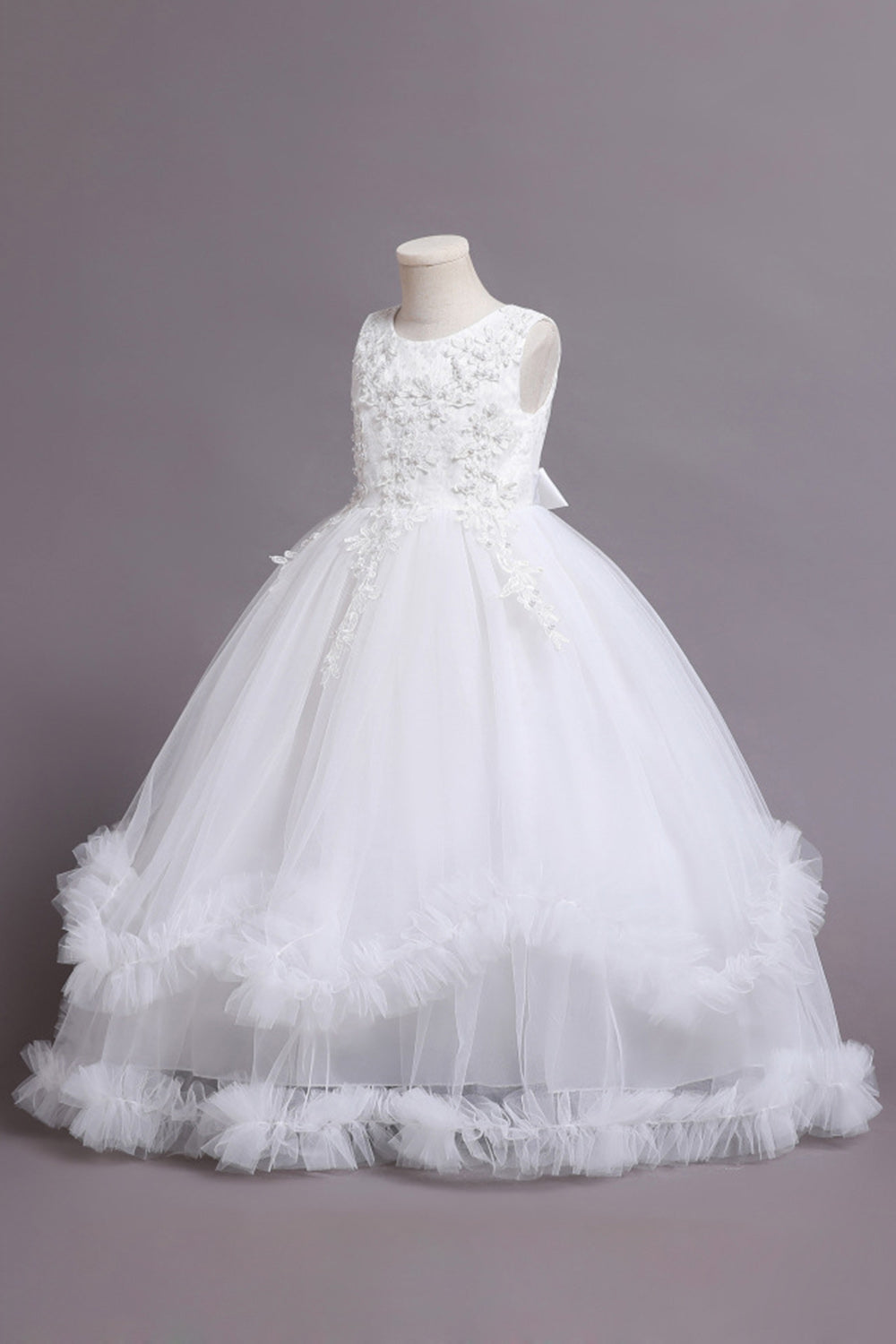 Tulle Beaded Blue Girls Kjoler med applikationer