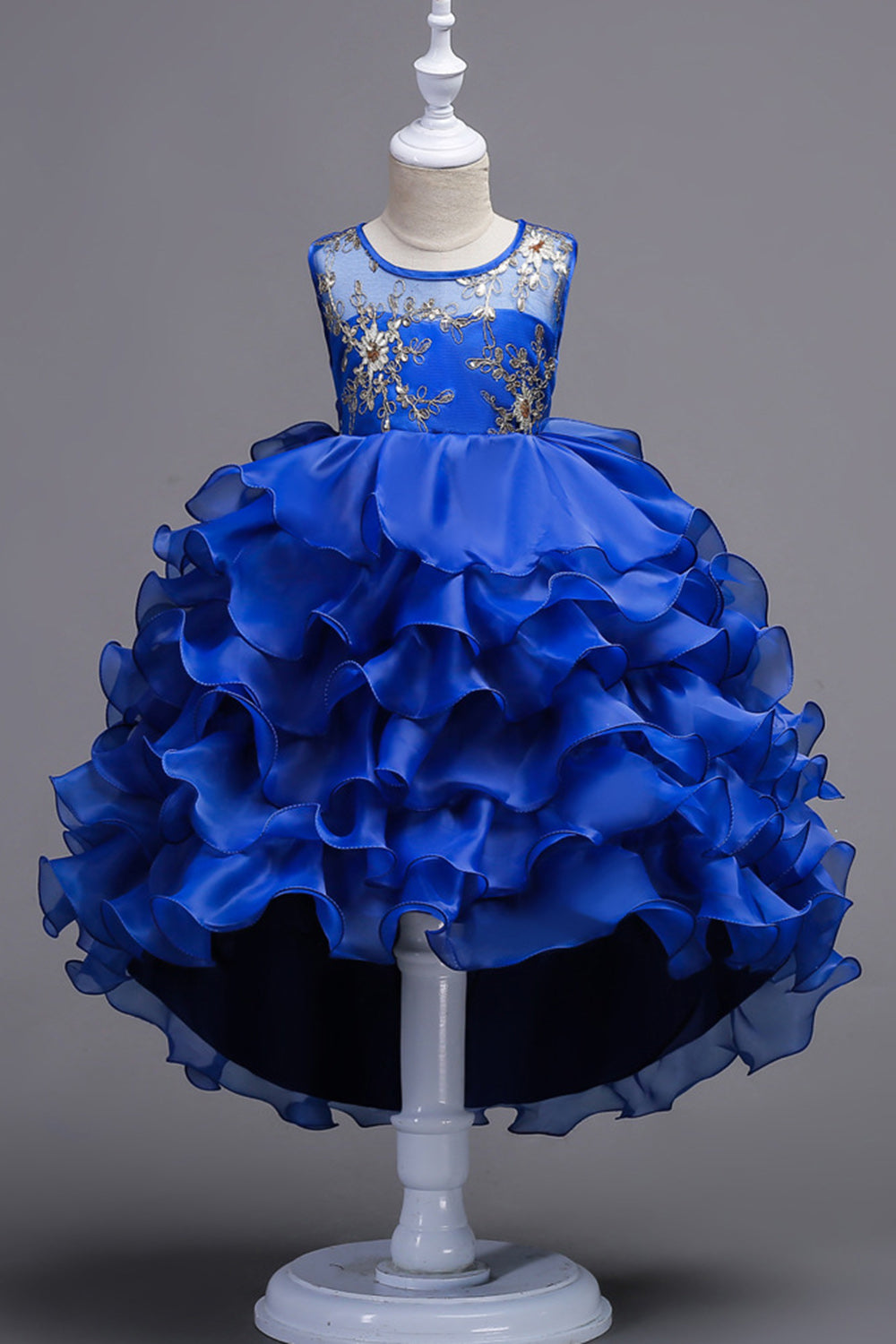 Høj lav rund hals ærmeløs lilla piger festkjoler